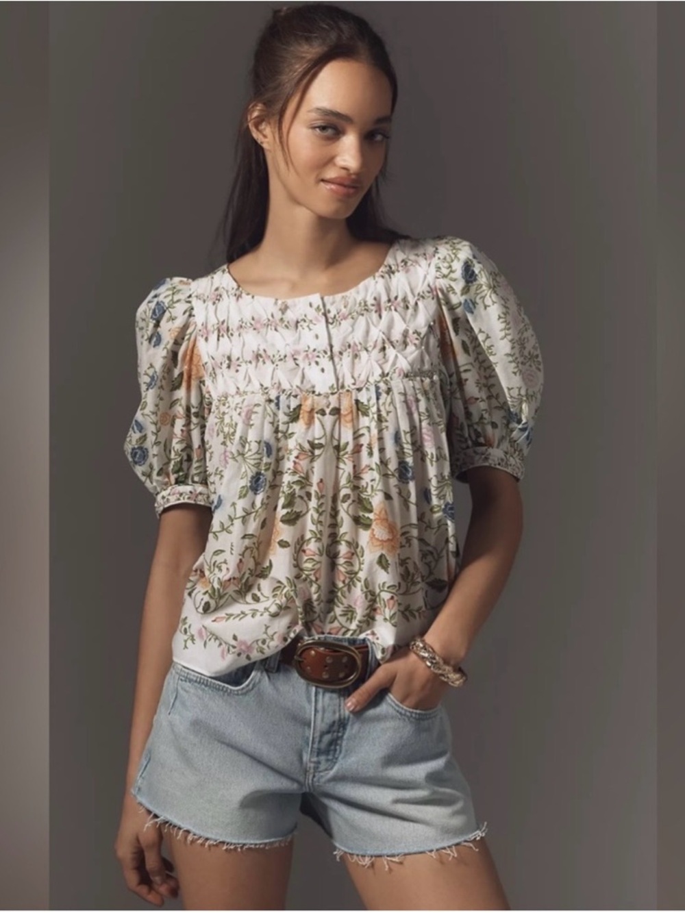 FARM Rio Folk Floral Blouse | Pearl & Bead Details | Size M | Like New